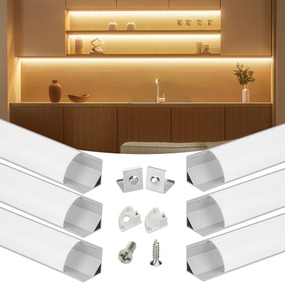 Muzata 6Pack 3.3FT/1M V Shape LED Channel Silver Aluminum LED Strip Diffuser Channel with Milky White Cover Frosted Corner Lighting Easy Installation V1SW WW 1M - size: 6Pack