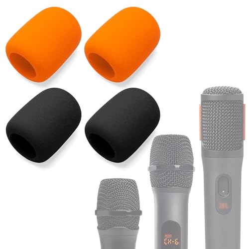Foam Mic Cover Compatible with JBL PartyBox Wireless Mic Microphones, Wireless Two Microphone System, PartyBox Mic 100, Karaoke Microphone Sponge Windscreen Pop Filter 4-Pack (Orange Black) - color: Orange Black