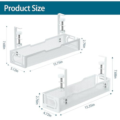 2Pack Under Desk Cable Management Tray, No Drill Mesh Desk Cable Tray, Wire Management Tray Cable Management Rack, Wire Organizer and Cable Management Box (White) - color: 2Pack-White (15.3''+15.7'')