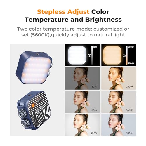 K&F CONCEPT Bi-Color LED Video Light, 2000mAh Rechargeable Portable Camera Lights, CRI 96+, 2500K-9900K, 15 Light Effects, Photography Lighting for Vlogging, Selfie, Blue - color: Blue