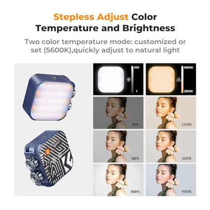 K&F CONCEPT Bi-Color LED Video Light, 2000mAh Rechargeable Portable Camera Lights, CRI 96+, 2500K-9900K, 15 Light Effects, Photography Lighting for Vlogging, Selfie, Blue - color: Blue