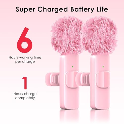 Pink Mini Wireless Microphone, Professional Lavalier Lapel Mic with USB-C & Lightning for iPhone, iPad, Android, iPhone Mic for Crystal Clear Recording, Video Making, Vlogging, Content Creators