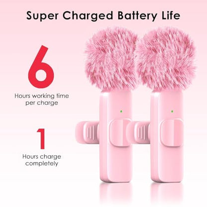 Pink Mini Wireless Microphone, Professional Lavalier Lapel Mic with USB-C & Lightning for iPhone, iPad, Android, iPhone Mic for Crystal Clear Recording, Video Making, Vlogging, Content Creators