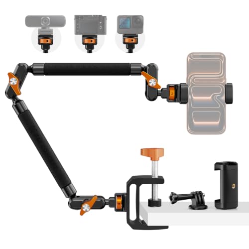 K&F CONCEPT 22" Magic Arm Clamp Kit, Flexible Desk Camera Mount, Long Articulating Friction Boom Arm for Phone, Action Camera, LED Light, Microphone