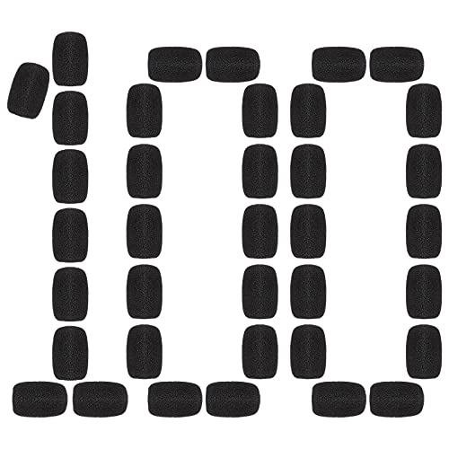 Frienda 100 Pieces Headset Mic Foam Cover Sponge Mini Microphone Windscreen Black Mic Shield Protection for Small Lapel and Headset Microphones