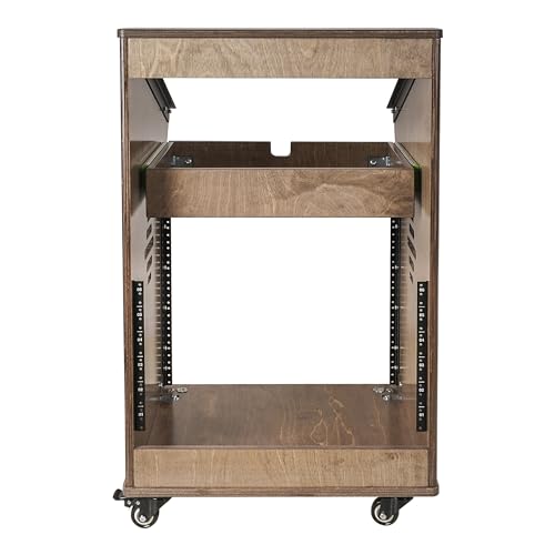 Sound Town DIY Solid Baltic Birch Plywood Studio Rack with 11U Slant Mixer Top, 10U Front, 2U Drawer, Rubber Feet, Casters, Weathered Brown (SDRK-M11X10B) - size: 10U,Weathered Brown