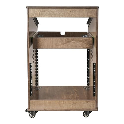 Sound Town DIY Solid Baltic Birch Plywood Studio Rack with 11U Slant Mixer Top, 10U Front, 2U Drawer, Rubber Feet, Casters, Weathered Brown (SDRK-M11X10B) - size: 10U,Weathered Brown