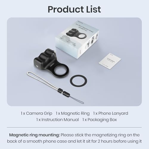 Magnetic Phone Camera Grip, Smartphone Shooting Holder Selfie Handle Snap with Wireless Shutter Button Remote for iPhone 16 15 14 13 12 Pro Max Android Cellphone Vlog Video Photography (Black) - color: Black