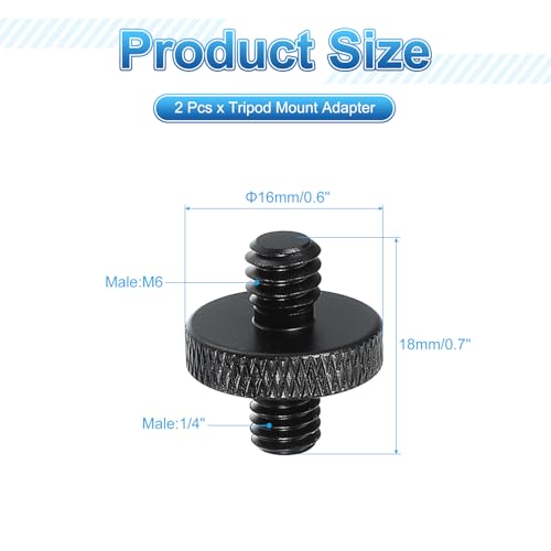 PATIKIL Tripod Screw Adapter 1/4" Male to M6 Male, 2 Pcs Tripod Nut Connectors Camera Mount Screw Camera Double Head Converter for Microphone Holder Magic Arms Accessories, 18 mm - size: 1/4" Male to M6 Male,18 mm