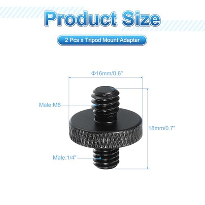 PATIKIL Tripod Screw Adapter 1/4" Male to M6 Male, 2 Pcs Tripod Nut Connectors Camera Mount Screw Camera Double Head Converter for Microphone Holder Magic Arms Accessories, 18 mm - size: 1/4" Male to M6 Male,18 mm
