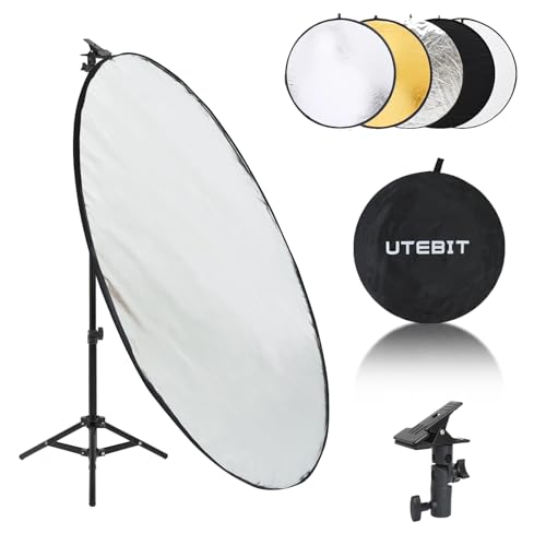 UTEBIT 31 Inch (80cm) Light Reflector Stand Kit with Bag | Diffuser 5 in 1 Collapsible Multi Disc Light Stand, Photography Reflector Holder-Translucent/Silver/Gold/White/Black - size: 31x31 Inch