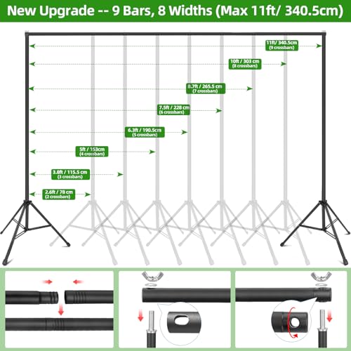 Hemmotop Backdrop Stand 11x10ft, Heavy Duty Background Stand Kit with 2 Sandbags, Photo Booth Frame for Wedding, Birthday, Baby Shower, Halloween, Christmas Party Photos, Projector Screen - size: 11x10ft