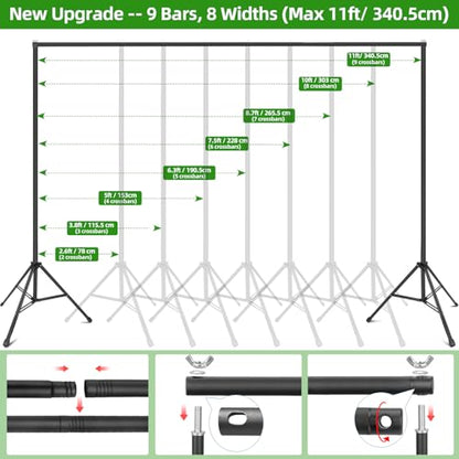 Hemmotop Backdrop Stand 11x10ft, Heavy Duty Background Stand Kit with 2 Sandbags, Photo Booth Frame for Wedding, Birthday, Baby Shower, Halloween, Christmas Party Photos, Projector Screen - size: 11x10ft
