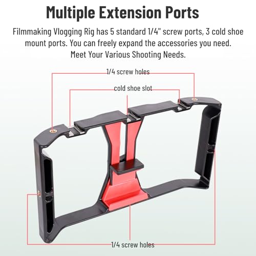 Professional Phone Shooting Rig Stabilizer, Aluminum Alloy Mobile Phone Handheld Rabbit Cage for Live Video & Portrait Recording, Universal Video Rig with Dual Handles, A