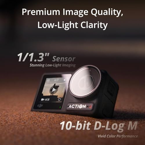 DJI Osmo Action 4 Essential Combo, Waterproof Action Camera with 1/1.3" Sensor, 4K/120fps Video, Stunning Low-Light Imaging, 10-bit & D-Log M Color Performance, Long-Lasting 160 Mins, Vlogging Camera - style: Essential Combo