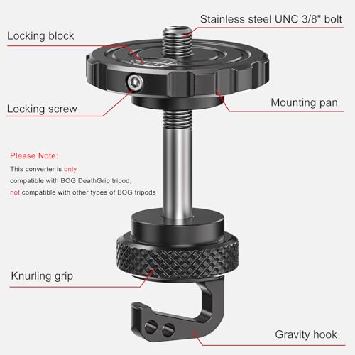 EVUMO Ball Head Conversion Kit for BOG DeathGrip Tripod, 6061-T6 Aluminum Ball Head Converter Adapter and Arca Swiss Saddle Mount Plate Complete Kit Combo for BOG Shooting Tripod - color: Black