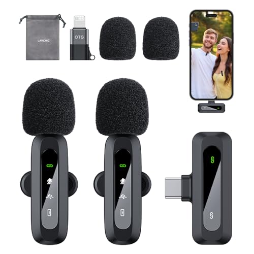 Professional Wireless Lavalier Microphones for iPhone iPad and Android Phone,with Smart Noise Reduction, Plug and Play Mini Microphone with Type-C for Video Recording Content Creators