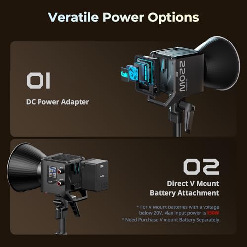 SMALLRIG RC 220B Pro 220W COB Video Light, Bi-Colour Video Light 2700K-6500K, CRI 95+ Bowens Mount Light, Support 3 Power Supply Methods, App Control for Photography and Photo Studio - color: Bi-Color