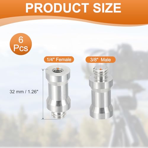 PATIKIL Camera Spigot Screws Converter 1/4" to 3/8" Female to Male, 6 Pack Tripod Screw Adapter Spigot Stud for Light Stand Hot Shoe Cold Shoe Adapter Ball Head Flash, Silver