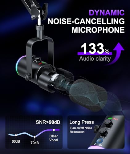 Dynamic Gaming Microphone | USB/XLR Dual Mode | RGB Boom Arm Mic Kit with One‑Touch Mute, Headphone Monitor, Gain Control | for Streaming, Podcast, PC, PS4/PS5, Recording