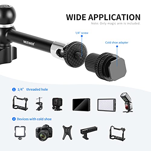 NEEWER 5.9"/15cm Adjustable Friction Magic Arm with 1/4" Screw on Both Ends, Compatible with SmallRig Cage, Flash/LED Light/Microphone/Monitor/SuperClip, Max Load 4.4lb/2kg, ST15 - style: 11"/28cm w/Clamp