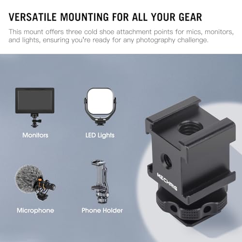 Triple Cold Shoe Mount Cold Shoe Adapter, Aluminum Camera Hot Shoe Extension Bracket with 3 Port Cold Shoe Mounts for Camera Cage Flash LED Light Monitor Microphone (62028)