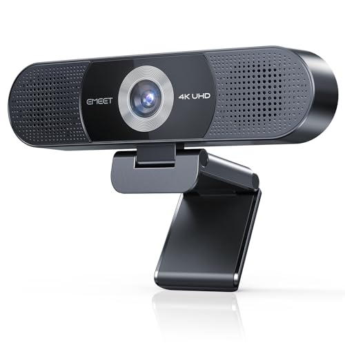 EMEET C980 PRO 3-in-1 4K Webcam with Microphone and Speaker, 60°-98° Wide Angle Webcam w/ 4 Noise Cancel Mics, 2 Speakers, Fixed Focus, Magnetic Privacy Cover, Great for Group and Personal Video Calls - style: 4K with 4Mics 2Speakers
