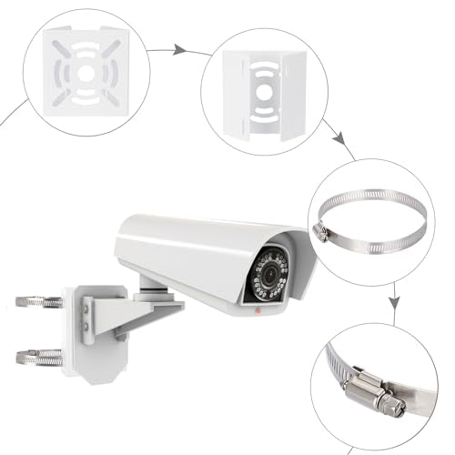 Sumnacon Camera Pole Mount Bracket-2Pcs Stainless Steel Pole Mount Adapter Brackets with Loops,Sturdy Camera Mount Bracket for Pole Post,Universal Pole Mount Bracket for CCTV Security Camera Ptz Dome - color: White