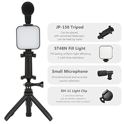 Smartphone Vlogging Kit with 5 - in - 1 Mic, LED Fill Light, Tripod & Phone Holder for Live Streaming and Video Recording - Best Microphone for Podcast & Social Media Creator
