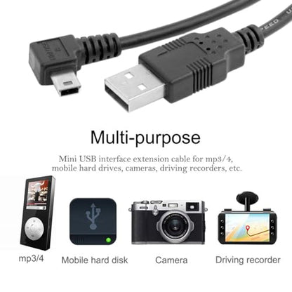 JSER Mini USB2.0 5Pin Type-B Male 90 Degree Left Angle to USB 2.0 Type-A Male Power Data Cable 480Mbps Compatible with Computer Camera Laptop Desktop MP3 MP4 (Left Angle 6ft/1.8m) - size: 1.8m, style: Left Angle