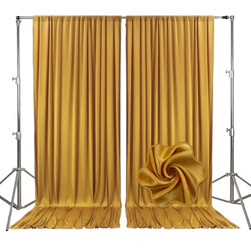 10ft x 7ft Gold Backdrop Curtains for Parties, Fabric Satin Background Curtain with Rod Pockets for Weddings, Birthday, Baby Shower, Photography, Graduation Party Backdrop Drapes, 2 Panels - color: Gold