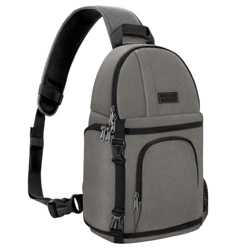 MOSISO Camera Sling Bag, DSLR/SLR/Mirrorless Camera Case Shockproof Photography Camera Backpack with Tripod Holder & Removable Modular Inserts Compatible with Canon/Nikon/Sony/Fuji, Gray - color: Gray