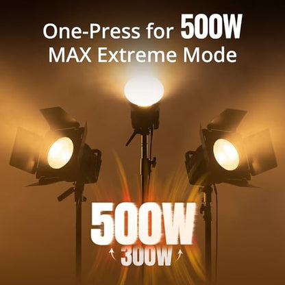 ZHIYUN MOLUS G300 [Official], 300W COB Bi-Color LED Video Light, Bowens Mount, 500W MAX Extreme Mode, App Control, Ultra Quiet, 2700K-6500K, CRI 95+ TLCI 97+ 15500Lux/1M,14 Lighting Effects - size: 300W