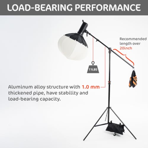 KATE Photography Light Stand with Boom Arm, 3-in-1 Heavy Duty Aluminum Alloy 12.5ft Tripod Stand with 2 Empty Sandbag, 11lbs Max Load for Video Light, Softbox, Strobe, Reflector, Camera