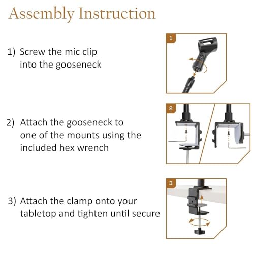 AURAY Microphone Arm Stand Long 20'' Sturdy Gooseneck Mic Stand Adjustable Microphone Arm Stand with Clamp - Flexible Mike Stand Podium Compact Mic Arm for Desk Traveling (Black) - size: 20" Gooseneck
