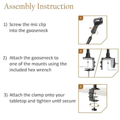 Microphone Arm Stand Long 12'' Sturdy Gooseneck Mic Stand Adjustable Microphone Arm Stand with Clamp - Mic Holder Flexible Mike Stand Podium Compact Mic Arm for Desk Traveling (Black) by Auray - size: 12" Gooseneck