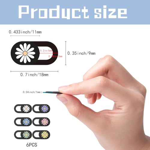 6Pcs Laptop Camera Covers Webcam Cover Slide Floral Daisy Pattern Privacy Security Guard Slide Phone Webcam Protector for Laptop Desktop Computers Smartphones Tablet Notebook Mini PC - color: Daisy Black