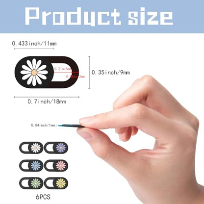 6Pcs Laptop Camera Covers Webcam Cover Slide Floral Daisy Pattern Privacy Security Guard Slide Phone Webcam Protector for Laptop Desktop Computers Smartphones Tablet Notebook Mini PC - color: Daisy Black