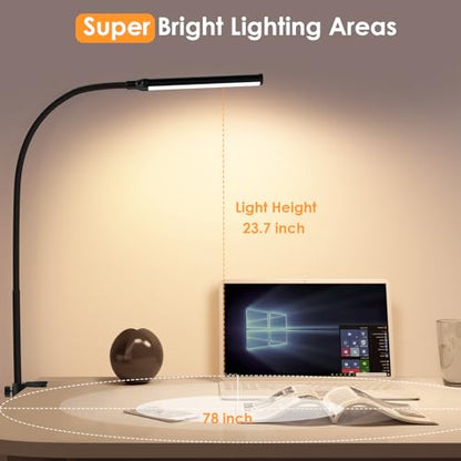 ShineTech LED Desk Lamp with Clamp, Clip On Desk Lamp for Home Office, 3000K Warm White & 11 Brightness Level, Flexible Gooseneck Architect Desk Light, Eye Caring Reading Lamp with USB Adapter - color: 3000K- Warm White