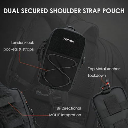 TARION Backpack Strap Pouch with POV Camera Mount, MOLLE Phone Holder | Water-repellent shell, waterproof zipper, detachable crossbody strap for biking hiking travel & POV vlog fits Pro Max phones