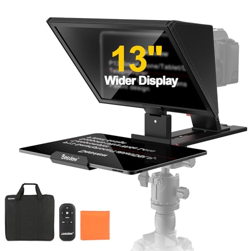 Desview P13 Portable Teleprompter for Camera, Tablet Prompter Compatible with 12.9" iPad Pro, Foldable Light Shield, Bluetooth Remote & Storage Bag for DSLR, YouTube Video Recording & Streaming - size: P13 Teleprompter