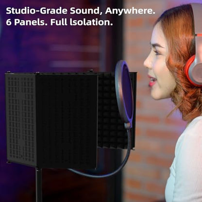 Microphone Isolation Shield – Foldable & Adjustable Soundproof Panel for Recording, Podcasting, Vocal Booth, Studio & Home Use (Six-sided low stand) - size: Six-sided low stand