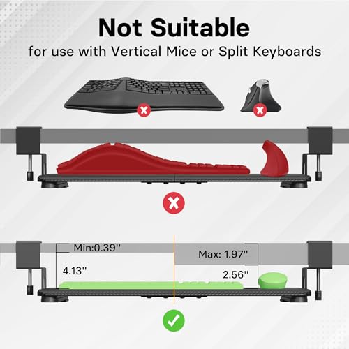 BONTEC KMT01 Under Desk Keyboard Tray, Pull-Out Keyboard & Mouse Platform with C-Clamp, 25.6 x 11.8 in Space-Saving Ergonomic Slide-Out Drawer, Black Carbon Fiber - color: Black Carbon Fiber, size: 25.6" x 11.8"