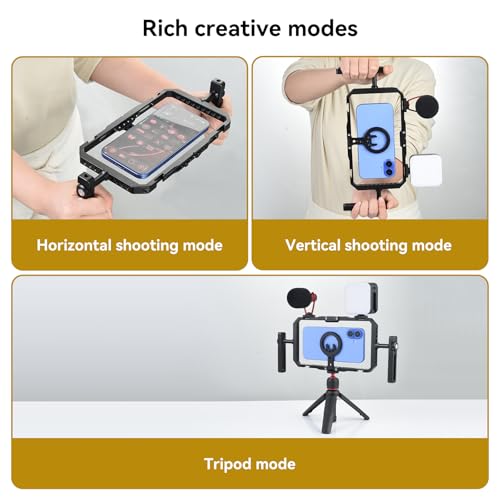 UTEBIT Quick Release Phone Cage, Smartphone Video Rig Kit with Handles | Aluminum Handheld Filmmaking Vlogging Case Stabilizer for Videomaker, for iPhone 17/16/15, for Android Phones, Samsung