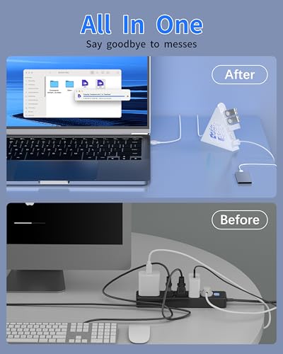 7-Port USB 3.0 Hub, White Vertical USB Hub Splitter with Tree-Shaped RGB Lighting, 5Gbps High-Speed Transfer, 2FT Extension Cable, Compatible with PC, MacBook, Laptop, Flash Drive, Printer - color: 1-Tree White