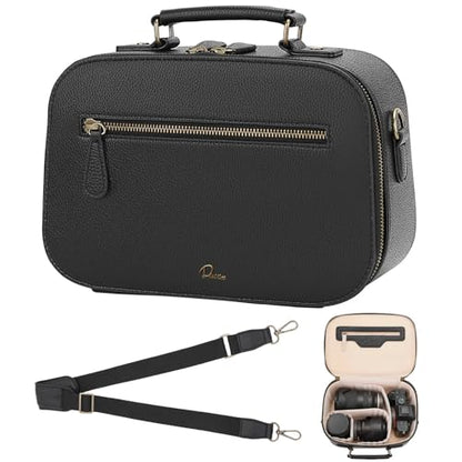 Camera Sling Bag, Waterproof PU Leather Crossbody Camere Bag for Photographers, Small Shockproof Case with Removable Dividers for DSLR/SLR/Mirrorless, 4L Black - color: Black