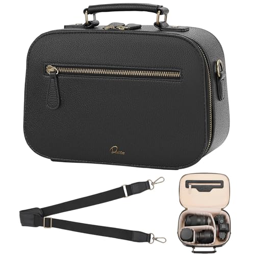 Camera Sling Bag, Waterproof PU Leather Crossbody Camere Bag for Photographers, Small Shockproof Case with Removable Dividers for DSLR/SLR/Mirrorless, 4L Black - color: Black