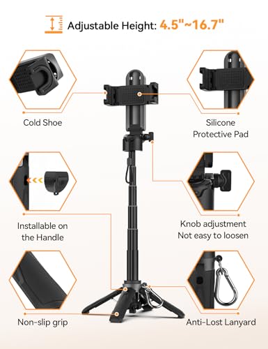 Takerers Portable Selfie Stick Tripod with Remote【Pocket Size】 4-in-1 Extendable Cell Phone Tripod【360° Rotation】 Mini Selfie Stick for iPhone Android Phone Holder for Video Recording Live Streaming - style: Standard Serie