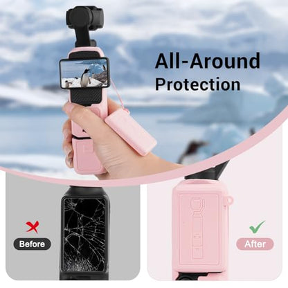 Silicone Case for DJI Osmo Pocket 3/Xtra Muse Camera with Fixed Base & Anti-Loss Lanyard, Compatible with Xtra Muse Accessories – for Travel Vlogging Daily Filming (Pink) - color: Pink
