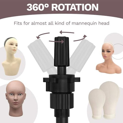 ZQIAN BEAUTY 50 Inch Metal Wig Stand, Adjustable Wig Head Stand, Mannequin Head Stand for Cosmetology Hairdressing, Wig Stand Tripod with Tool Tray (Black, Mannequin Head Not Included) - color: Black, size: 50 Inch